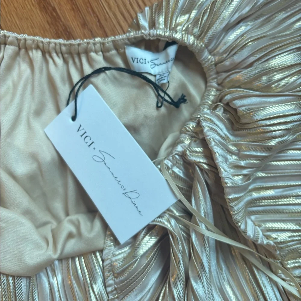 Vici Shimmering Gold Halter Mini Dress - Picture 2 of 3